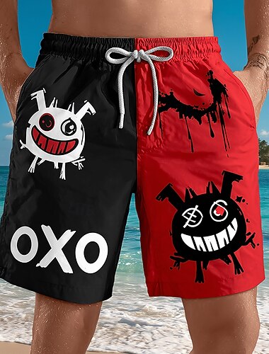  Męskie Kreskówki Uśmiechnięta twarz Blokowanie kolorów Bokserki kąpielowe Kostiumy kąpielowe Szorty kąpielowe Spodenki surfingowe Średni Talia Retro / vintage Na zewnątrz Streetwear Urlop Boczne
