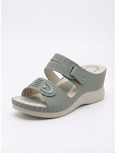  Sandalias de cuña verdes para mujer: sandalias cómodas con correa ajustable y soporte para el arco del pie, calzado ligero y acolchado para caminar, ideal para viajes, uso diario y actividades al aire