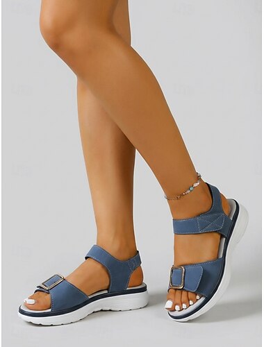  női kék túraszandál – kényelmes tépőzáras nyári szandál párnázott talppal utazáshoz, hétköznapi viselethez és szabadtéri tevékenységekhez.