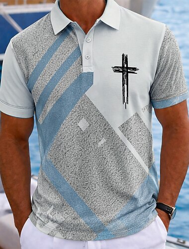  Hombre Abstracto Geométrico Camisetas polo Manga Corta Camisas de polo Camisas con cuello Casual Ropa Deportiva Ropa de vacaciones Impresión 3D Botones Primavera verano Azul Piscina Marrón
