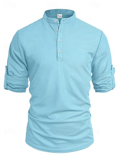  Herre T skjorte Vaffel Henley-skjorte Henly-skjorte Langermet skjorte Langermet Henley Sommer Vår عادي Mote Gatemote Fritid Knapper Avslappet Daglig Feriereise Blå Svart Hvit Topp T-skjorte for menn