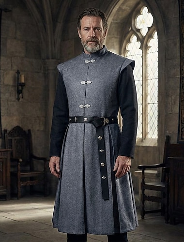  Gotico Medievale Rinascimento Lunghezza al ginocchio Abbigliamento esterno Cavaliere Ranger Costume Per uomo Fantasia Halloween Carnevale Fiera Rinascimentale LARP Festa a tema retrò Adulti Cintura