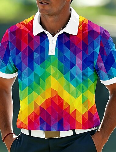  Férfi Geometriai Pólóingek Rövid ujjú Pólóingek Hajtóka Alkalmi Sportruházat Szabadság Hétköznapi viselet 3D nyomtatás Gombok Nyár Tavasz Medence Sárga Rubin