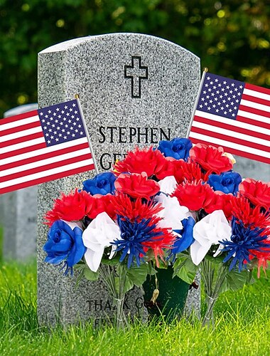  3 künstliche Chrysanthemen zum 250-jährigen Jubiläum &Rosenblüten, wiederverwendbare Plastikblumen für Dekorationen zum amerikanischen Unabhängigkeitstag, Partydekoration zum 4. Juli, Zuhause