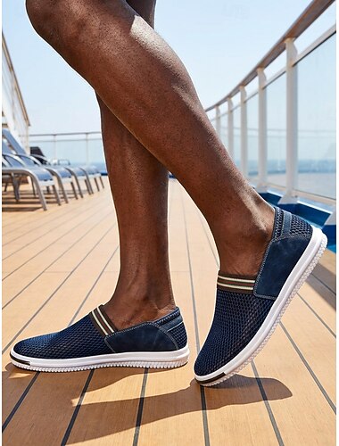  Hombre Casual Isla y crucero Cuero PU Malla Antideslizante Transpirable Sin Cordones Azul Gris Verano Primavera Todas las Temporadas