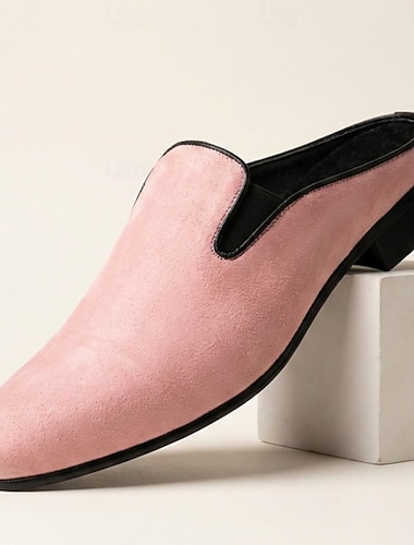  Herre rosa semskede mule loafers slip-on moteriktige pensko myke elegante statementsko til bryllup, fester, banketter, skoleball og kveldsarrangementer