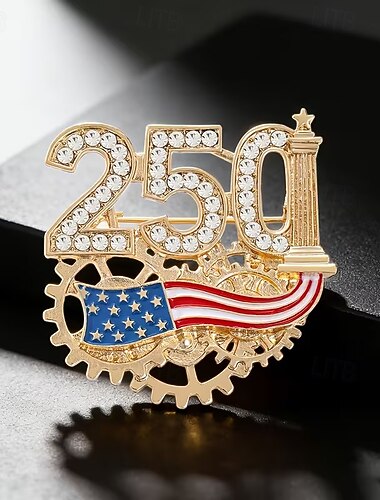  Conjunto de 2 broches comemorativos do 250º aniversário dos EUA, broche patriótico do 250º aniversário da América (1776-2026), broche de lapela com a bandeira dos EUA cravejado de strass, joia