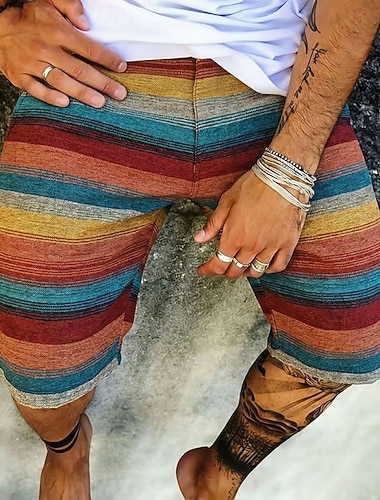  Herre Bohem Fargerik Stripet Svette shorts Strandshorts Terry Shorts Medium Midje Retro / vintage Daglig Gateklær Ferie Snorer Elastisk midje 3D-utskrift Designer Klær