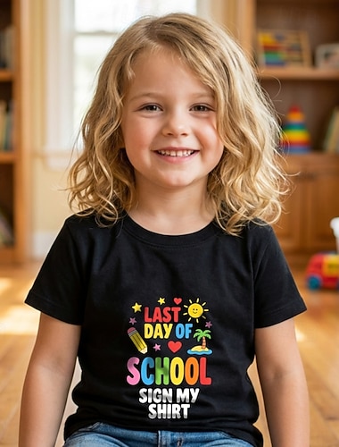 100% Baumwolle Kinder Mädchen Schwarz Grafik Buchstabe T-Shirt Rundhalsausschnitt Kurzarm Urlaub Sport & Outdoor Alltagskleidung Aktiv Täglich Lässig Drucken Sommer Frühling
