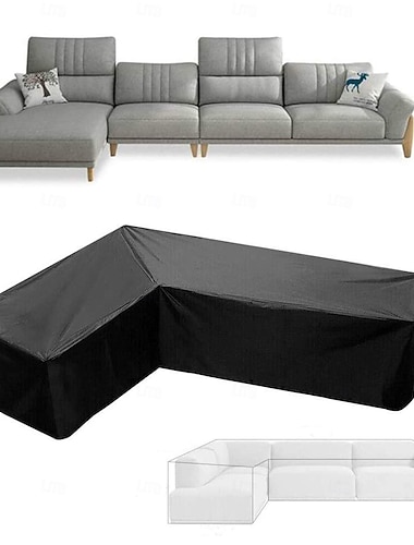  Capa protetora para móveis de jardim em formato de L, à prova d'água e poeira, ideal para conjuntos de jantar e sofás externos, perfeita para o inverno no gramado (215x215x87cm, preta)