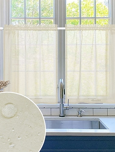  wasserdichte Café-Gardinen für Küchenfenster, kurze Streifengardinen mit Stangendurchzug, Sichtschutzgardinen, lichtdurchlässige Vorhänge für kleine Fenster in Bad, Waschküche, Wohnmobil oder