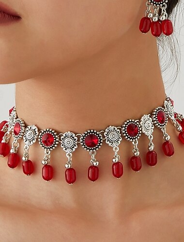  Brautschmuck-Sets 2 Chrom 1 Halskette Ohrringe Damen Elegant Vintage Schmuck-Set Für Lässig Party-Abendmode