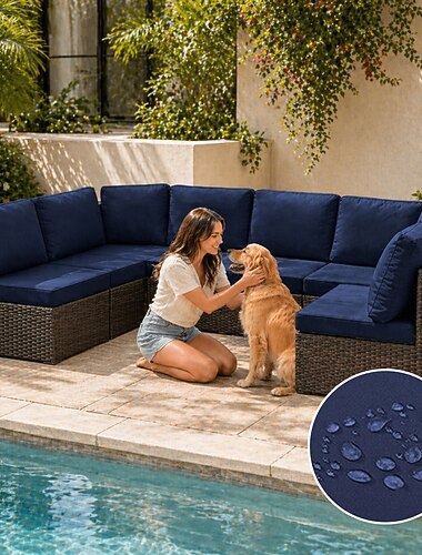  4 個防水シートクッションカバー屋外パティオガーデンストライプ防水シンプルスクエアジッパー伝統的クラシック無地