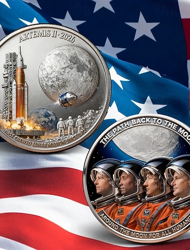  Gedenkmünze zur Artemis-II-Mondmission, Sammlermünze für Weltraumbegeisterte, Silbermünzen zur Mondlandung für die Heimdekoration, für Sammler und Astronomie-Fans