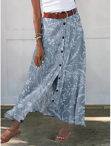 Damen Chiffonrock Lässig Maxi Hohe Taille Röcke Grafik Blumenmuster Tasche Druck Lang Unelastisch Täglich Strand Blau Grün Grau Sommer Polyester