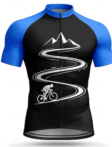  Masculino Camisa para Ciclismo Geométrica Moto Manga Curta Moto Camisa Camisa / Roupas Para Esporte Blusas com 3 bolsos traseiros Resistente a UV Secagem Rápida Com bolsos Zíper Frontal Esportes Azul