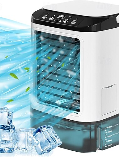  Draagbare airconditioner met ventilator, 1400 ml persoonlijke verdampingsluchtkoeler met 10 uur werktijd, tafelventilator met luchtbevochtiger, mini-airco met 3 snelheden voor slaapkamer, kantoor,