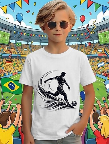  Pojkar 3D Grafisk Fotboll T-shirt Kortärmad 3D-tryck Sommar Vår Sport Mode Streetwear Barn 4-12 år Rund hals Ledigt Dagligen Utomhus Normal