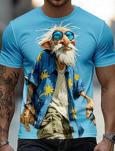  Homme A Ombre Vieil Homme T-shirt Manche Courte T-shirt Impression 3D Col ras du cou Chemise Drôle Occasionnel Quotidien Rue Bleu Bleu Ciel Vert Été Printemps Vêtement Tenue S M L XL 2XL 3XL