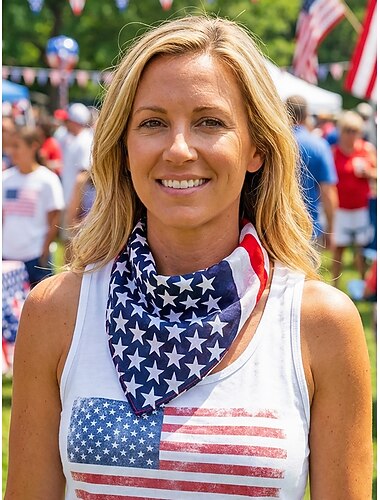  Dames bohemian katoenen bandana set met Amerikaanse vlag, bestaande uit twee delen: een veelzijdige hoofddoek en nekwarmer voor de viering van het 250-jarig bestaan van de VS, Onafhankelijkheidsdag,