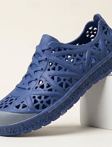  Herensneakers in blauw met open details, lichtgewicht, ademend, met veters, trendy zomersportschoenen voor dagelijks gebruik, reizen, buitenactiviteiten, strand en streetstyle.