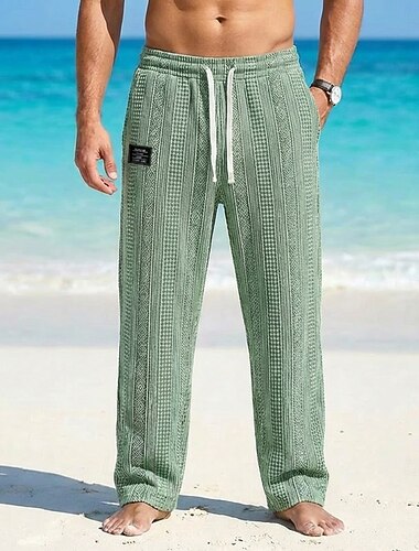  Homme Pantalons Pantalon décontracté Pantalons Amples Pantalon texturé Jacquard Cordon de serrage Jambe Droite Géométrique Uni Confort Longueur complète Occasionnel Quotidien Extérieur Vacances Mode