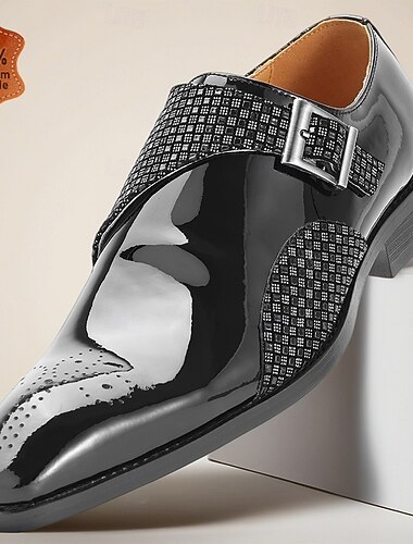  Herresko i ekte skinn i premiumkvalitet, svart lakkskinn med munkestropper, teksturerte paneler, luksuriøst formelt fottøy for forretningsmenn, bryllup, kontor, banketter og sofistikert kveldsantrekk