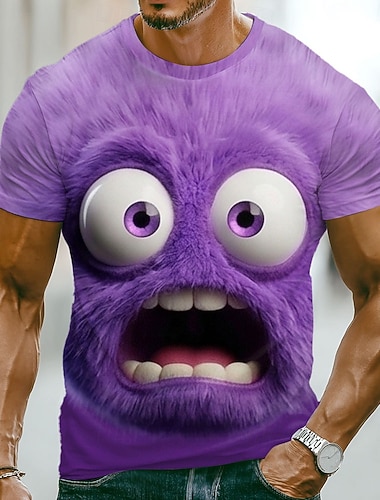  Herren-T-Shirt mit lustigen Emotes, Kurzarm, 3D-Druck, Rundhalsausschnitt, modisch, lässig, alltagstauglich, Streetstyle, blau, hellgrün, rot, Sommer, Frühling, Größen: S, M, L, XL, XXL, XXXL