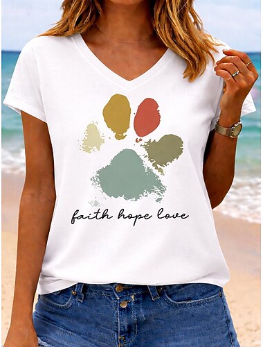  Damen T Shirt Druck Grafik Buchstabe Fussballteam Stilvoll Klassisch Lässig Kurzarm V Ausschnitt Normale Oberteile Lässig Täglich Blau Grün mit Beige Schwarz Weiß Gelb Sommer Frühling