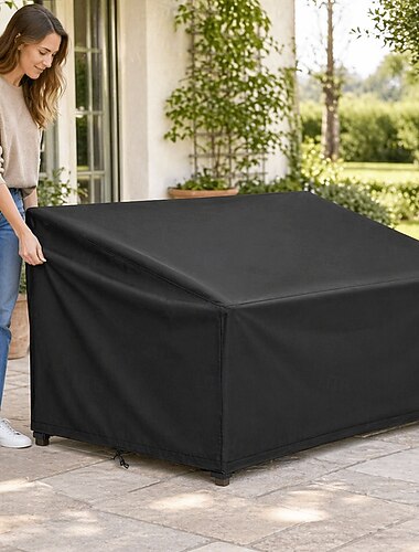  1st 420d oxford utomhusbänk dammskydd möbelöverdrag uteplatsmöbelöverdrag, svart