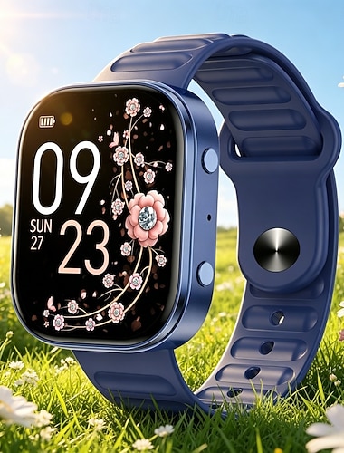  Smartklokke for kvinner og menn, 1,9" full berøringsskjerm fitness tracker med pulsmåler og søvn, skritteller, IP68 vanntett smartklokke for iOS og Android, blå silikonrem, gave til henne og ham