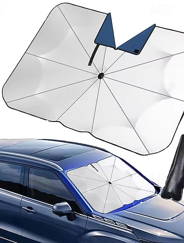  Autozonnescherm voor de voorruit, opvouwbaar zonnescherm met uitsparing voor de achteruitkijkspiegel, reflecterend hitteschild blokkeert 99% van de UV-straling voor sedans, SUV's en trucks, houdt de