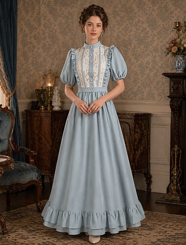  Set Victoriansk 1800-talet Golvlång Kjolar Blus / Skjorta Korta ärmar Prinsessa Gentledam Adelsdam Blommig Maskeradkläder Dam Kunglig Karnival Renässansmässan Ren Faire Vuxen Vuxna Blus Kjol Alla