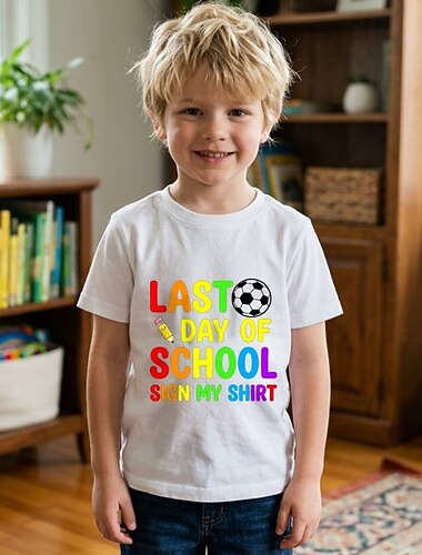  100% Algodão Infantil Para Meninos Branco Gráfico Futebol Americano Camisa Blusa Gola Redonda Manga Curta Ao ar livre Dia a Dia Moda Roupa de rua Designer Estampado Verão