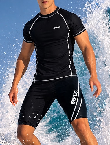  Herre Normal 2-delt rashguard Surfeskjorte Badedraktshorts Lapper Knelangt ben UV Solbeskyttelse Hurtigtørkende Pustende Kortermet Badetøy Surfing Vannsport Svømming Sommer
