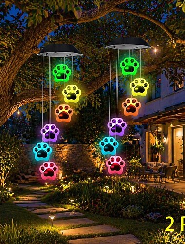  2 db kültéri napelemes macskamancs szélcsengő lámpa, vízálló RGB színváltós függőlámpás kertbe, teraszra, verandára, erkélyre, fára – tökéletes buli &kültéri díszvilágítás