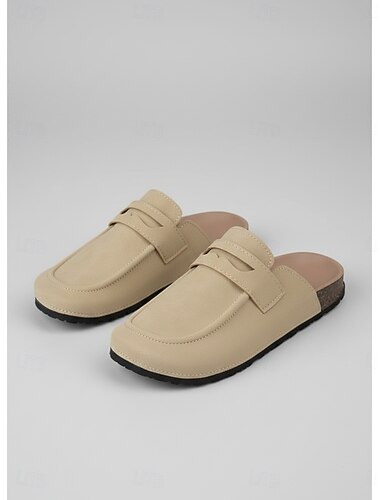  Dames muiltjes van suède in abrikooskleur - comfortabele platte slippers &Kurkachtige zool voor buitenactiviteiten in resorts en sightseeing. &informele zomervakanties