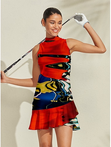  Naisten golf mekko Punainen+sininen Hihaton Hameet Tennis asu Naisten Golfasut Vaatteet Asut Vaatteet