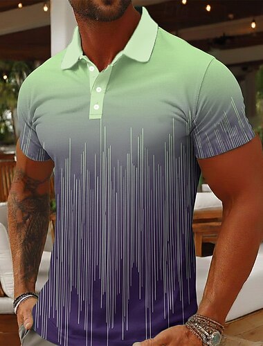  Per uomo Geometrico Polo Manica Corta Magliette polo Camicie con Colletto Casual Athleisure Abbigliamento quotidiano Stampa 3D Bottoni Tessuto retato traspirante Primavera & Estate Blu azzurro cielo