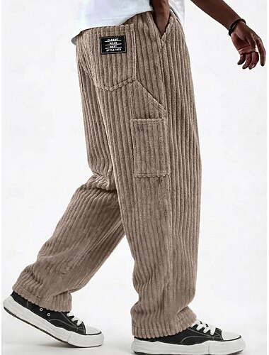  Herr Långbyxor Manchesterbyxor Vinterbyxor Casual byxor Säckiga byxor Snörning Flera fickor Ensfärgat Komfort Fullängd Ledigt Dagligen Utomhus Mode Streetwear Blå Svart Microelastisk