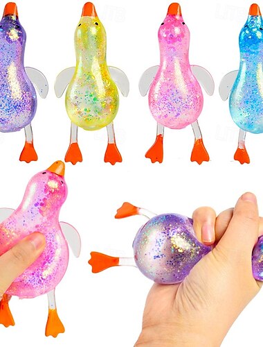  4 Stück niedliche Enten-Stressbälle aus Zucker, weiche Enten-Stressbälle, superweich und formbar, langsam aufsteigend, entspannendes sensorisches Fidget-Spielzeug zur Stresslinderung bei