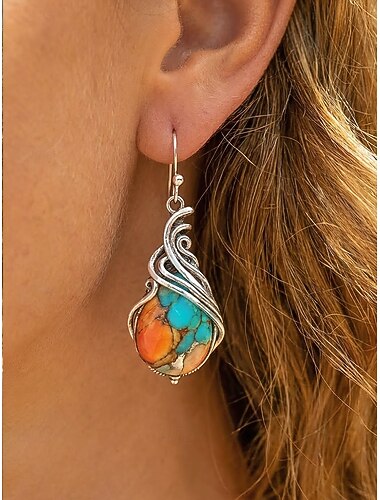  Dames oorbellen in bohemian stijl, gemaakt van harslegering in druppelvorm. Lichtgewicht vintage statement oorbellen, perfect voor strandvakanties, resortreizen en dagelijks casual gebruik.