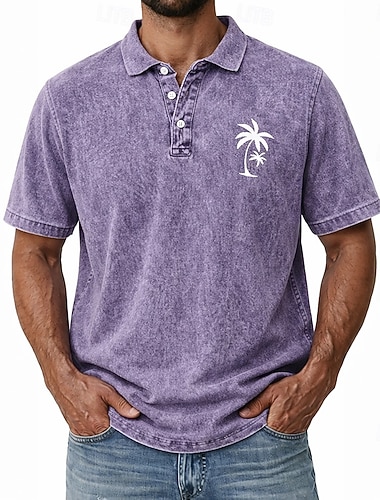  Miesten Palmu 100% Cotton Happopesupaita Lyhythihainen Poolopaidat Kauluspaidat Havaijilainen Vapaa-aika ulko- Pyhäpäivä Lomavaatteet 3D-tulostus Napit Kevät kesä Sininen Punastuvan vaaleanpunainen