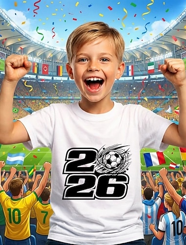  Jungen 3D Grafik Fußball T-Shirt Kurzarm 3D-Druck Sommer Frühling Sport Mode Streetwear Kinder 4-12 Jahre Rundhalsausschnitt Lässig Täglich Outdoor Normale Passform