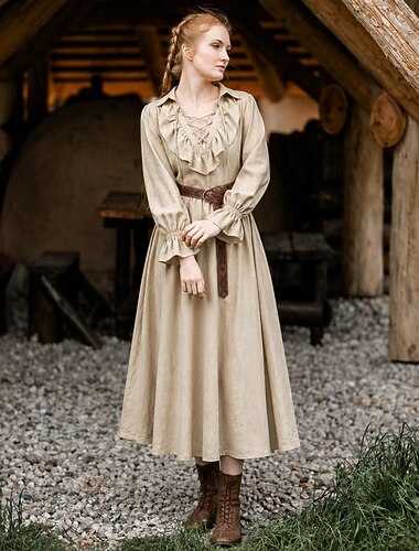  Medievale Rinascimento Vestito Lunghe Pirata Vichingo Costume Per donna Costumi da pirata Fantasia Halloween Carnevale Performance LARP Fiera Rinascimentale Adulti Vestito