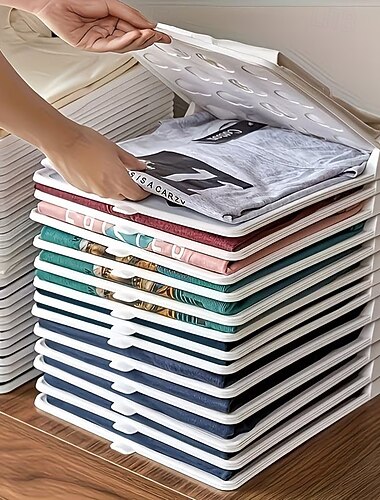  Organizador de roupas empilhável de 5/10 peças, caixa plástica portátil para guardar camisas e camisetas com design "viemos de outro lugar", armazenamento compacto que economiza espaço, ideal para