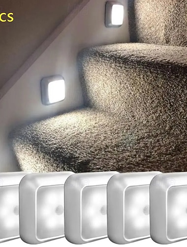  8 st smarta nattlampor med rörelsesensor, 6 lysdioder, magnetisk klämma på, ingen kabeldragning behövs, ABS LED-lampor för inomhusbruk – sovrum, hall, trappa, entré, skåp, kök, 8x8 cm,