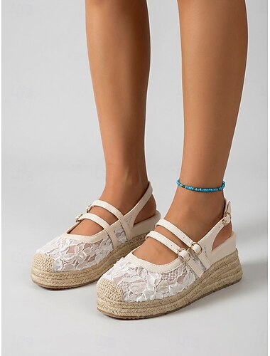  női csipke espadrille platform szandálok – elegáns, dupla pántos lapos talpú szandálok, lélegző, virágmintás csipke nyári cipők hajóutakra, üdülőhelyekre &hétköznapi utazóruházat