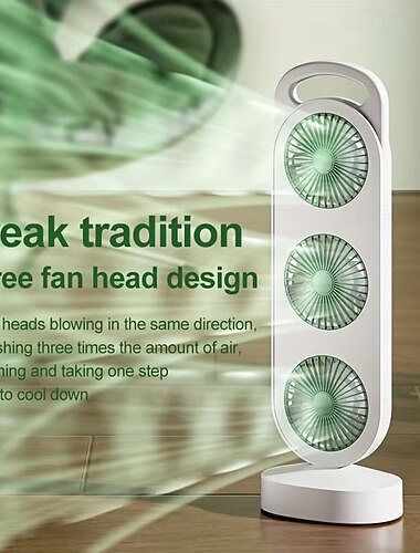  trippelhodet skrivebordsvifte, vertikal 3-hodet bærbar vifte for hjemmekontor, mini kjølevifte med 3 viftehoder som blåser sammen, USB-oppladbar personlig bordvifte, stillegående sterk luftstrøm