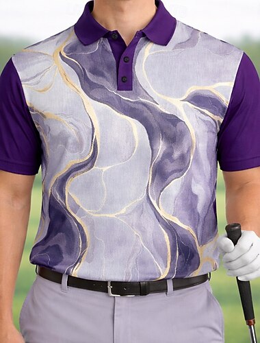  Voor heren Marmer Sport Poloshirts Korte mouw Poloshirt Overhemden met kraag Casual Sportkleding Alledaagse kleding 3D-afdrukken Knop Lente zomer blauw Marineblauw Paars
